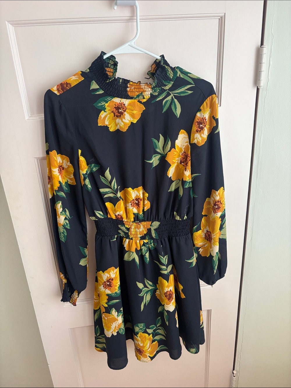 Navy blue floral long sleeve dress
